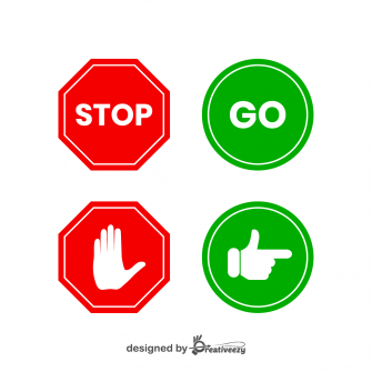 Stop and Go Sign Symbol Set on Red and Green Background with hand