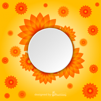 Round Floral Frame With Bright Orange Background