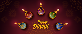 Decorative happy diwali banner with diya and rangoli