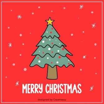 Christmas tree with snow in red background vector card design