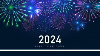 New year wishes 2024 colorful fireworks on a blue background