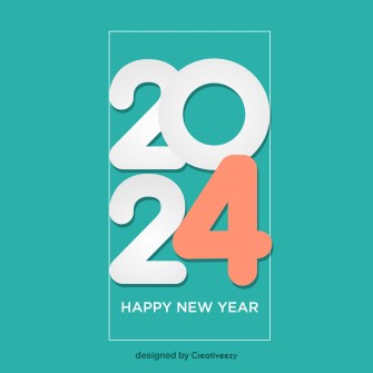 Happy new year 2024 wishing text on blue background