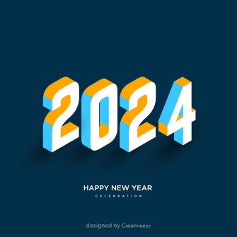 Happy new year 2024 3d isometric text celebration on blue background