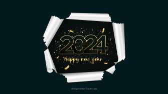 Happy new year torn paper effect golden 2024 wishes on dark background