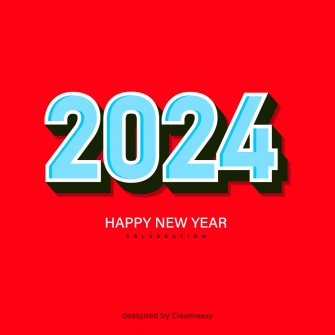 Happy new year wishes 2024 blue and white 3d text on red background