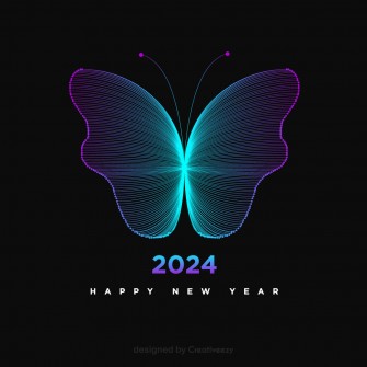 Happy new year wishes with butterfly gradient design on black background