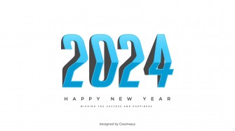 Happy new year wishes 2024 text fold effect on white background