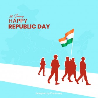 26 January republic day wishes with soldiers and indian map illustration