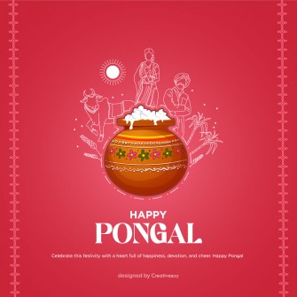 Happy pongal lineart vector design on red background