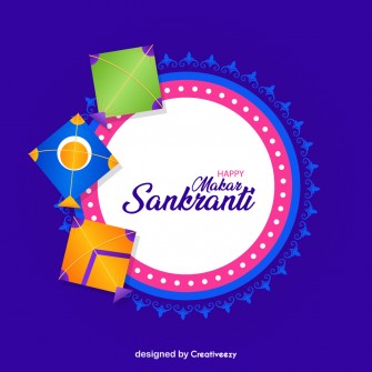 Happy makarsankranti wishes with kite and mandala design on purple background
