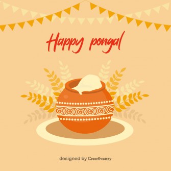 Happy pongal with wishes rice grain matki illustration on peach background