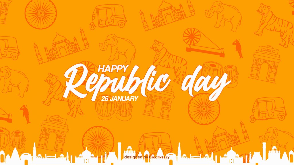 Republic day wishes with indian elements and monuments vectors illustration line art work