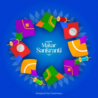 Happy makar sankranti wishes colorful kites chakri and mandala design vector illustration