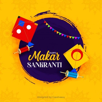 Makar sankranti wishes with colorful kites and chakri and mandala pattern vector