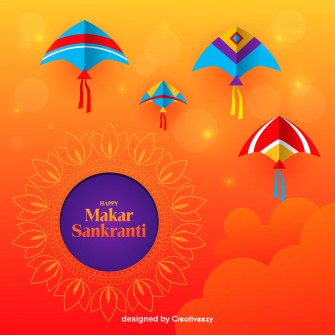 Makar sankranti wishes with mandala design with colorful kites vector illustration