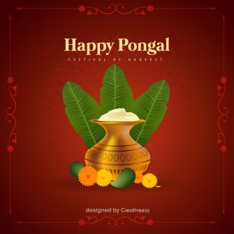 Happy pongal dish fruits flowers banana leaf vector art post design