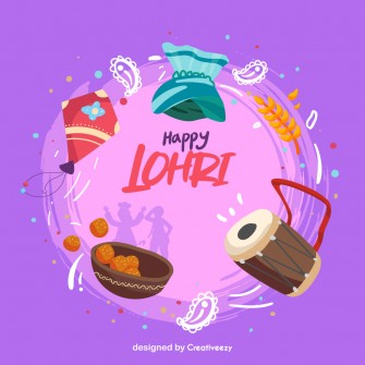 Happy lohri hand drawn festive elements vector illustration artwork