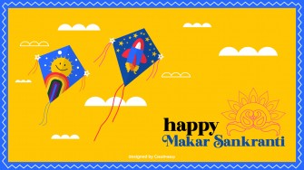 Makar sankranti with yellow and blue joyful kites
