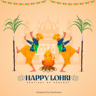 Happy lohri bhangra golden temple sugar cane vector