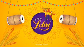Happy lohri celebration dhol rice grain bhangra vector design