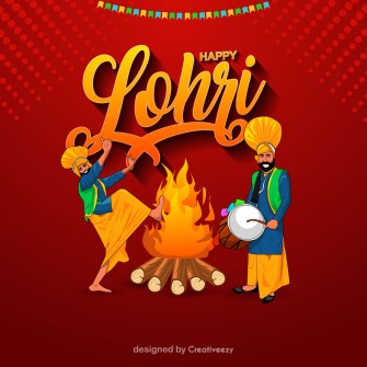 Lohri bonfire lights men dancing bhangra vector design