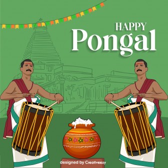 Happy pongal celebration drummers temple vector artwork