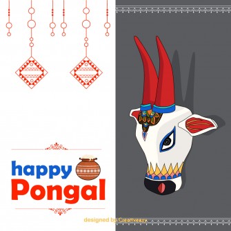 Pongal wishes colorful cow puppet vector illustration artwork