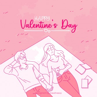 Happy valentines day romentic couple line artwork