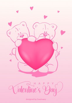 Adorable teddy bears share a pink heart for valentines day vector design