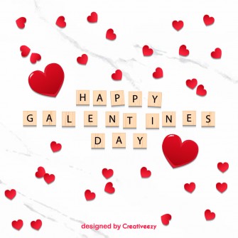 Happy galentines day wooden block text red hearts vector design