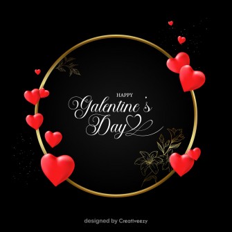 Happy galentines black red hearts golden ring vector card design