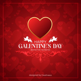Happy galentines wishes with red golden heart with angels vector design
