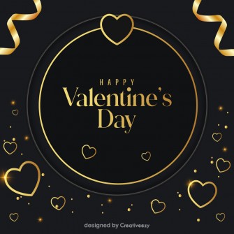 Happy valentines day sparkling golden black greeting card design