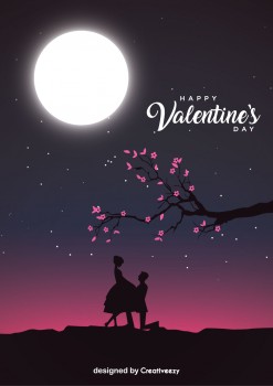 Happy valentines day romantic night couples tree moon vector design