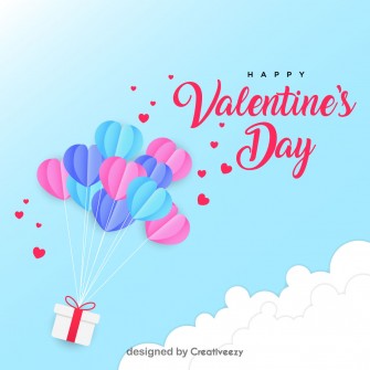 Colorful hearts balloons gift blue sky valentines day vector design
