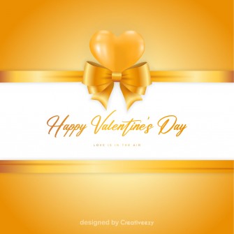 Elegant Happy Valentine's Day Greeting Card with Gold Ribbon and Heart Balloon