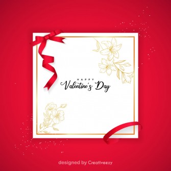 Happy Valentine’s Day Card with Flowers and Ribbons free vector design