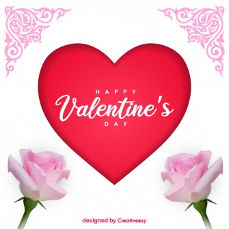 Romantic flowers and red heart vector valentines card design