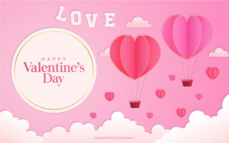 Happy valentine's paper cut hearts and clouds vector design