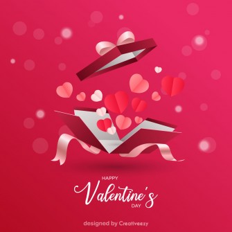 Open red box with full of hearts valentines day card design