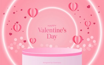 Pink stage hearts and lights valentines day vector design