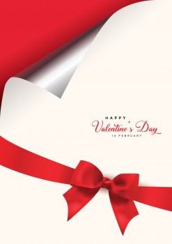 Red ribbon silver paper fold valentines day greeting card design