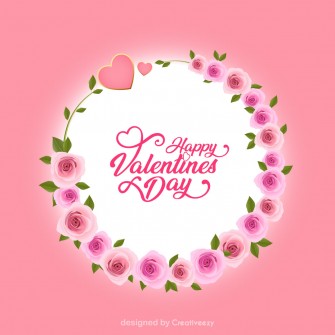 Happy Valentine's Day Card with Pink Roses and Hearts on a Sweet Pink Background