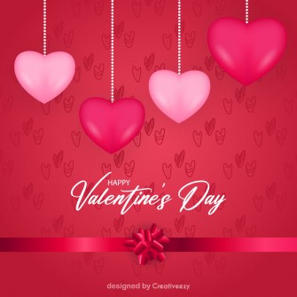 Vibrant Valentine's Day Background with Hanging Hearts and a Sweet Message
