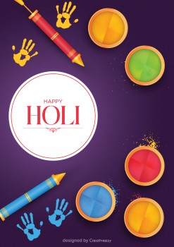 Happy Holi Greeting Card with Vibrant Colors, Handprints vector design
