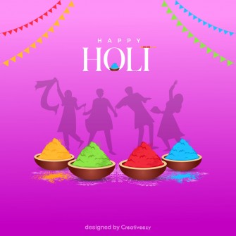 Colorful Revelry Purple Holi Powder Scene, 'HAPPY HOLI'