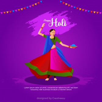 Vibrant Holi Celebration Women Dancing with Colors, 'Happy Holi' Greetings