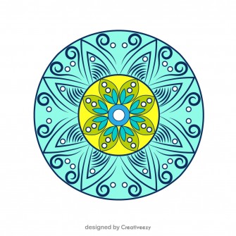 Vibrant Mandala Blue Center, Green and Yellow Circles Vector Illustration