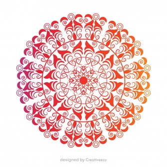 Radiant Red and Orange Mandala Floral Centerpiece on Clean White Background